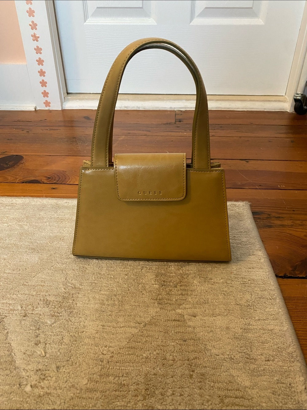 GUESS Olive-Tan Structured Shoulder Bag